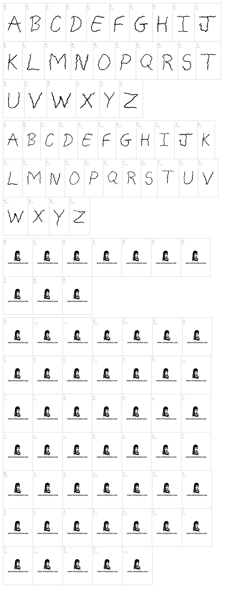 Freaky Friday font map